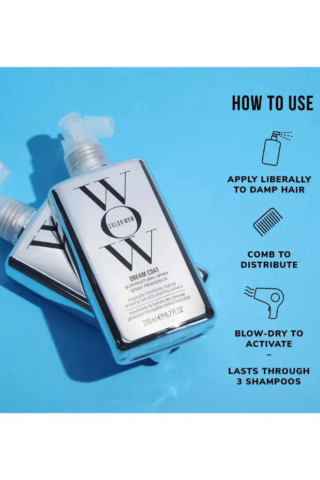 Transform your hair with Color WOW Dream Coat Supernatural Spray 200ml. Achieve sleek, frizz-free, humidity-resistant hair with this award-winning formula. Perfect for all hair types, offering lasting shine and silky smoothness. Shop now mtmbeauty.com